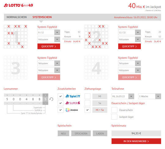 Spielanleitung LOTTO 6aus49 Systemschein