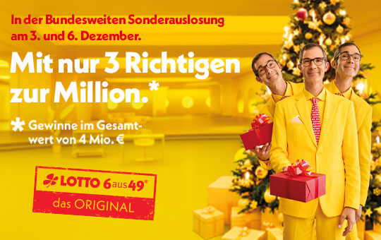 LOTTO 6aus49-Sonderauslosung am 3. und 6. Dezember