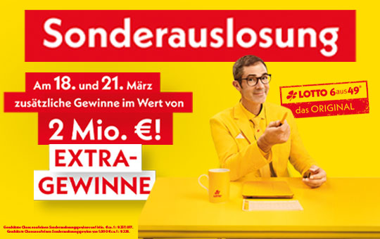 LOTTO 6aus49-Sonderauslosung am 18. und 21. M&auml;rz 2026